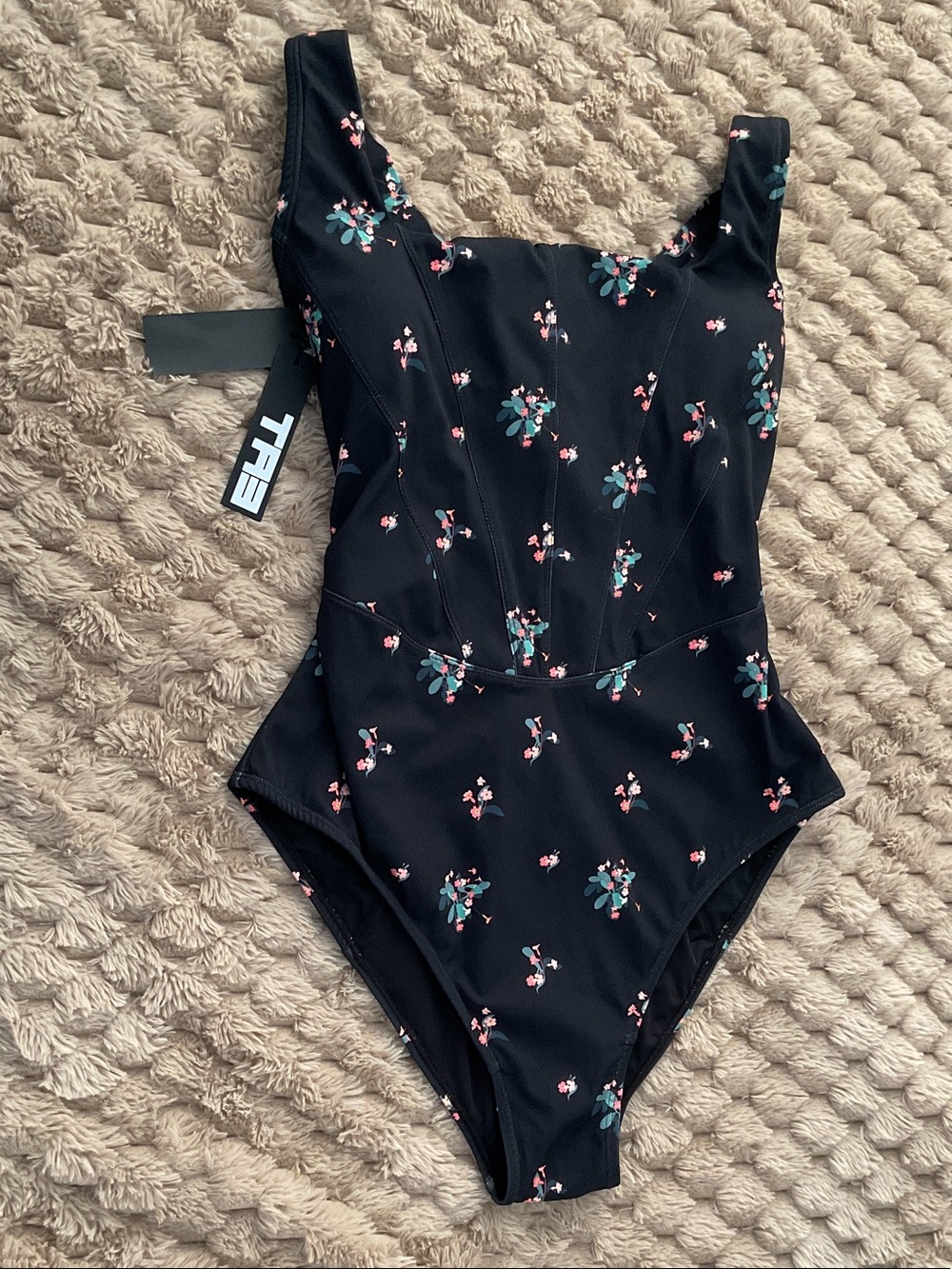 TA3 Black Primerose One-Piece Swimsuit seamed squarey XL SHORT NWT/returns